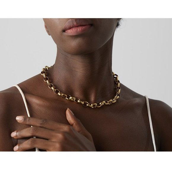 New 18K Gold Plated Oval Link Chain Necklace
